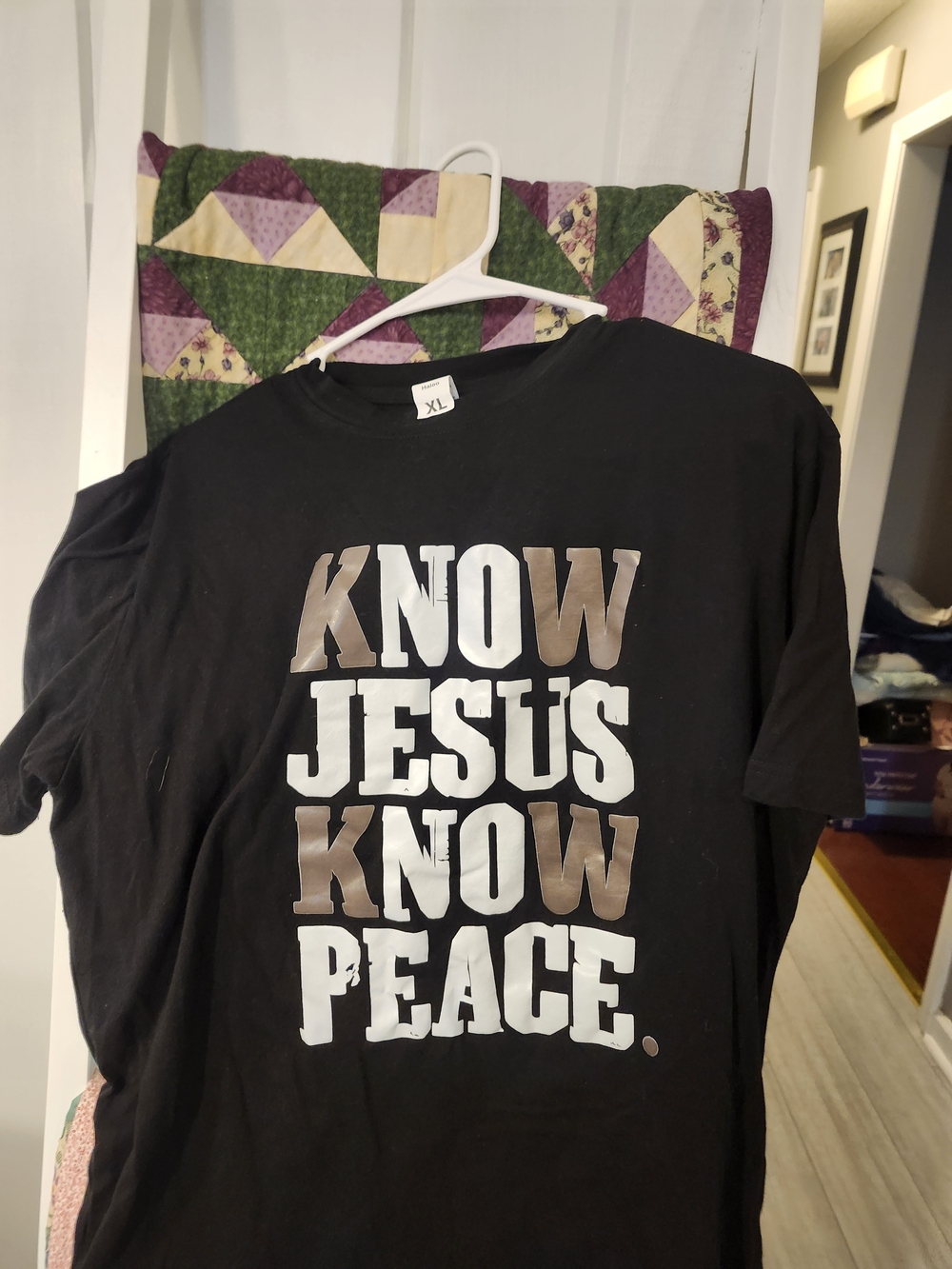 Black Graphic Tee "Know Jesus Know Peace."